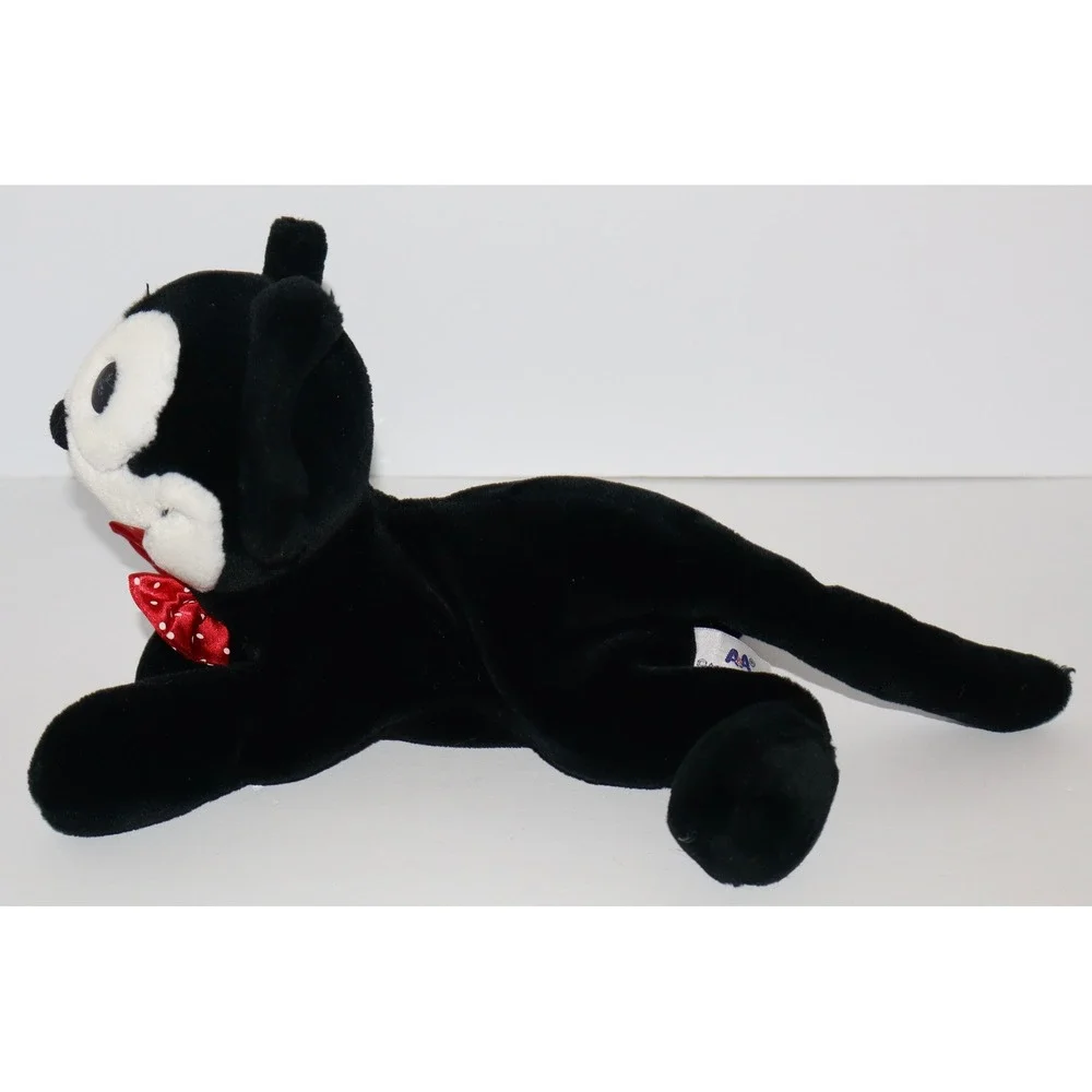 1997 Vintage Felix the Cat Plush A&A Black White Red Bow Tie Laying Toy 12 inch